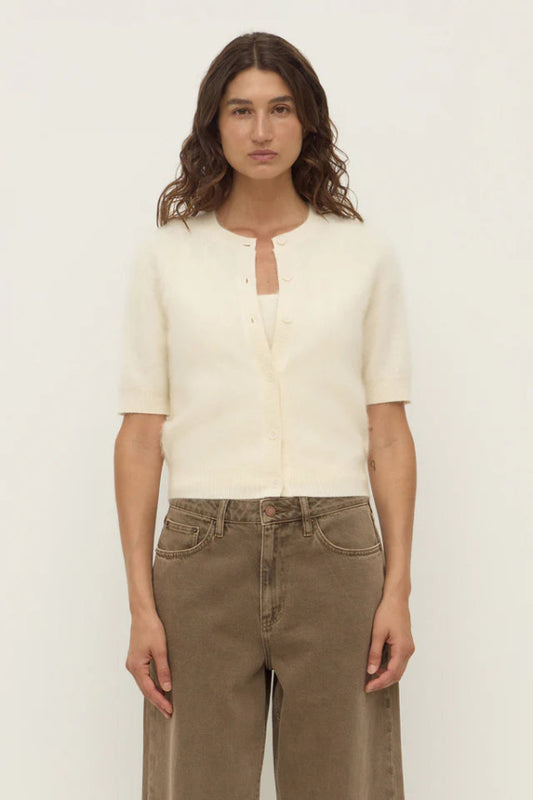 Carina Wool Short Sleeve Cardigan Cream