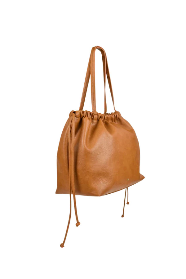 Nadia Drawstring Tote Tan Gold