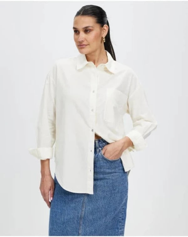 Assembly Label Grace Linen Blend Long Sleeve Shirt White
