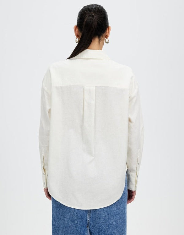 Grace Linen Blend Long Sleeve Shirt White