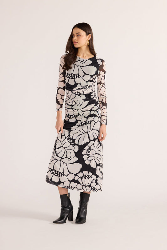 Persephone Mesh Maxi Dress Black-Floral