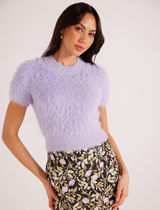 MINKPINK Maisie Fluffy Knit Top Periwinkle