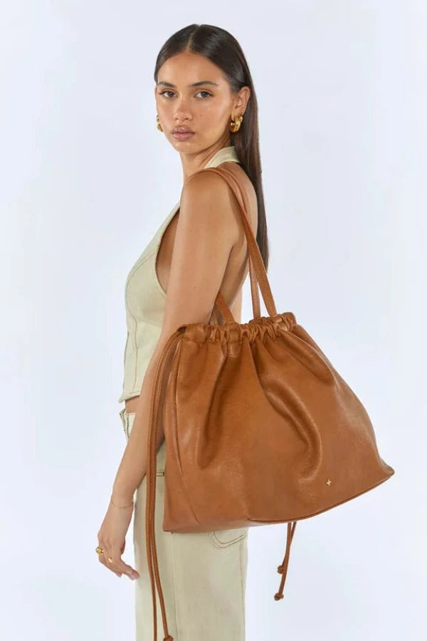 Nadia Drawstring Tote Tan Gold