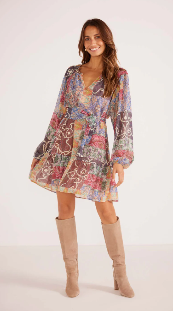 MINKPINK Ciana Keyhole Mini Dress Paisley Patchwork