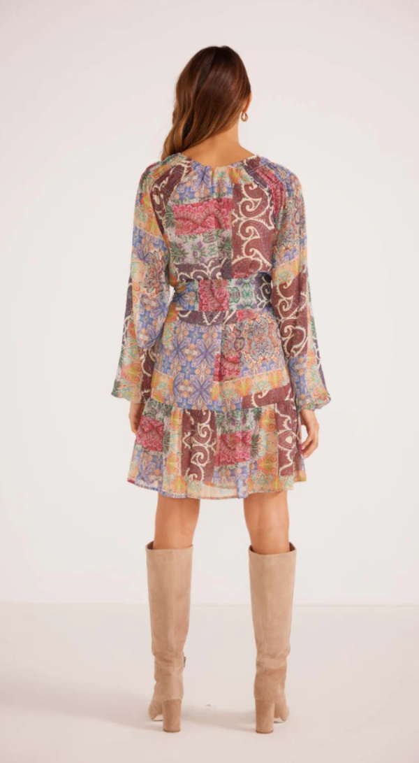 MINKPINK Ciana Keyhole Mini Dress Paisley Patchwork