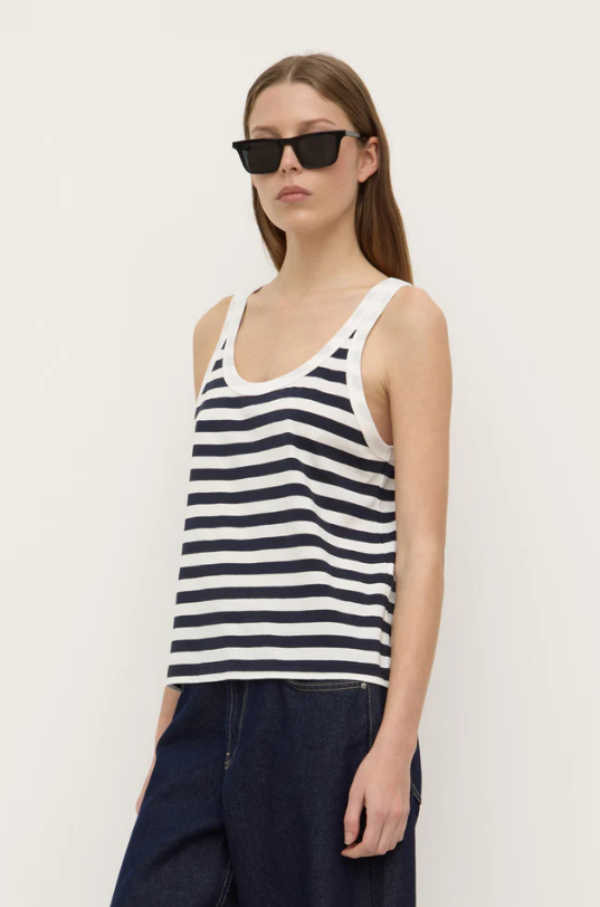 Adria Stripe Jersey Tank Antique White/Navy Stripe