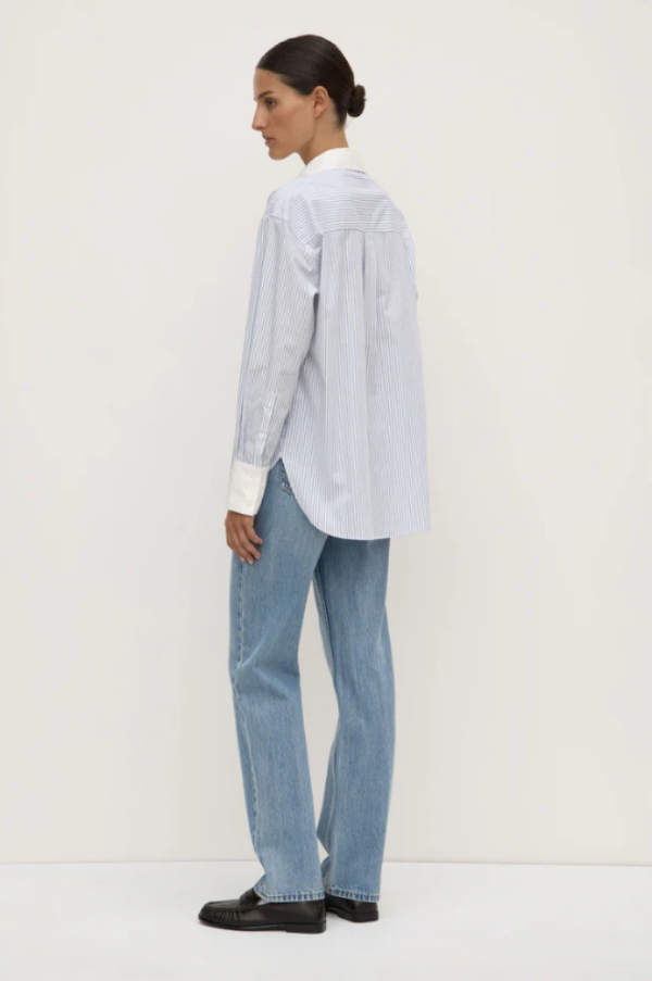 Alec Poplin Stripe Long Sleeve Shirt Blue/White Stripe 