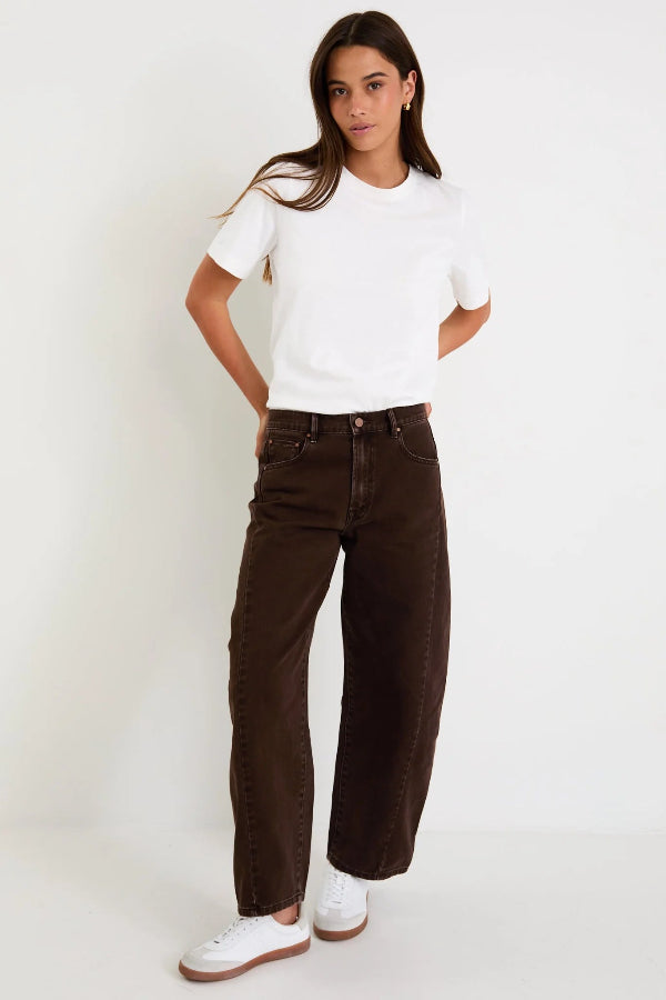 Varsity Chocolate Forward Seam Barrel Jeans