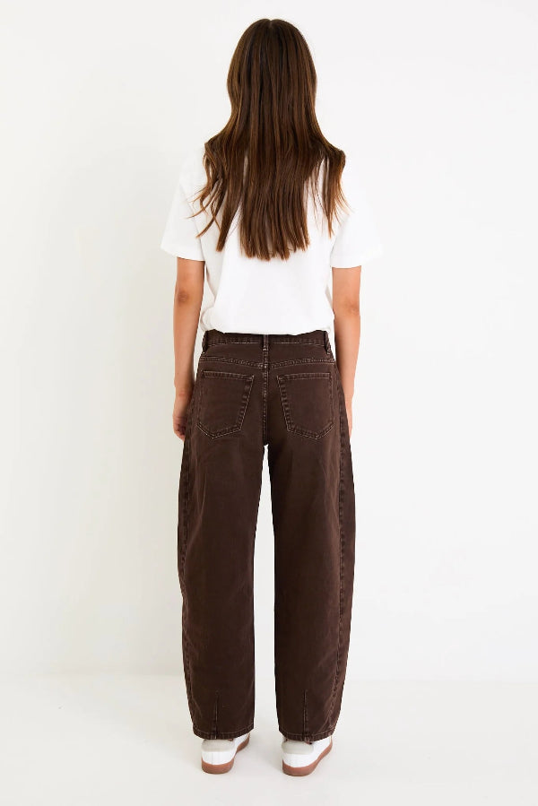 Varsity Chocolate Forward Seam Barrel Jeans