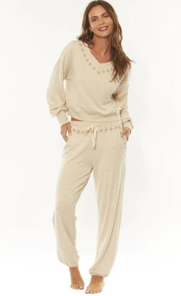 Amuse Society Mylie Fleece Pant Oatmeal Heather