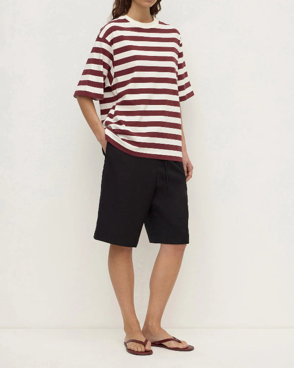 Arla Cotton Stripe Short Sleeve Tee Raisin Cream Stripe