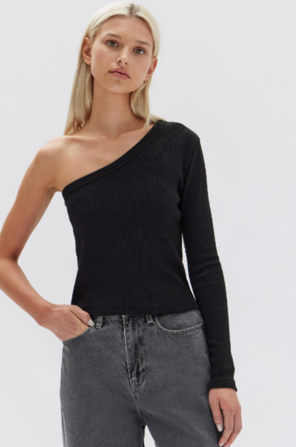 Assembly Label Asymmetric Organic Jersey Long Sleeve Top Black