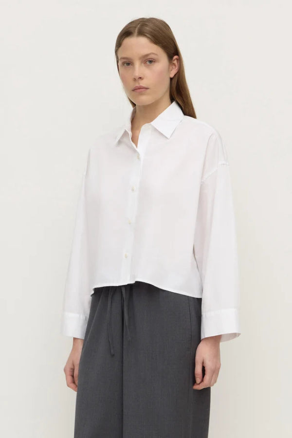 Aurora Cropped Cotton Poplin Shirt White
