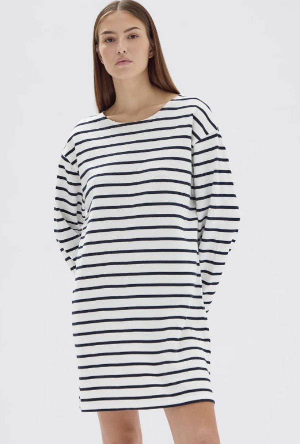 Assembly Label Bateau Long Sleeve Tee Dress True Navy White