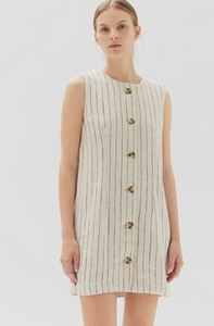 Assembly Label Coralie Linen Midi Dress Oat Stripe