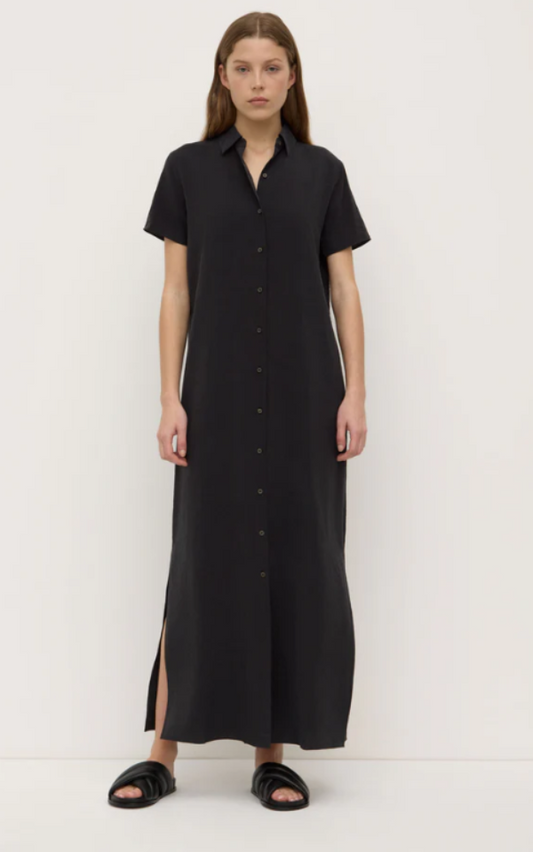 Heather Silk Blend Shirt Dress Black