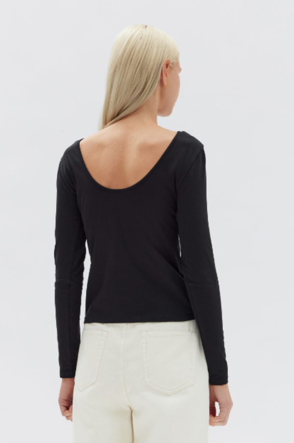 Assembly Label Jade Scoop Back Jersey Long Sleeve Top Black