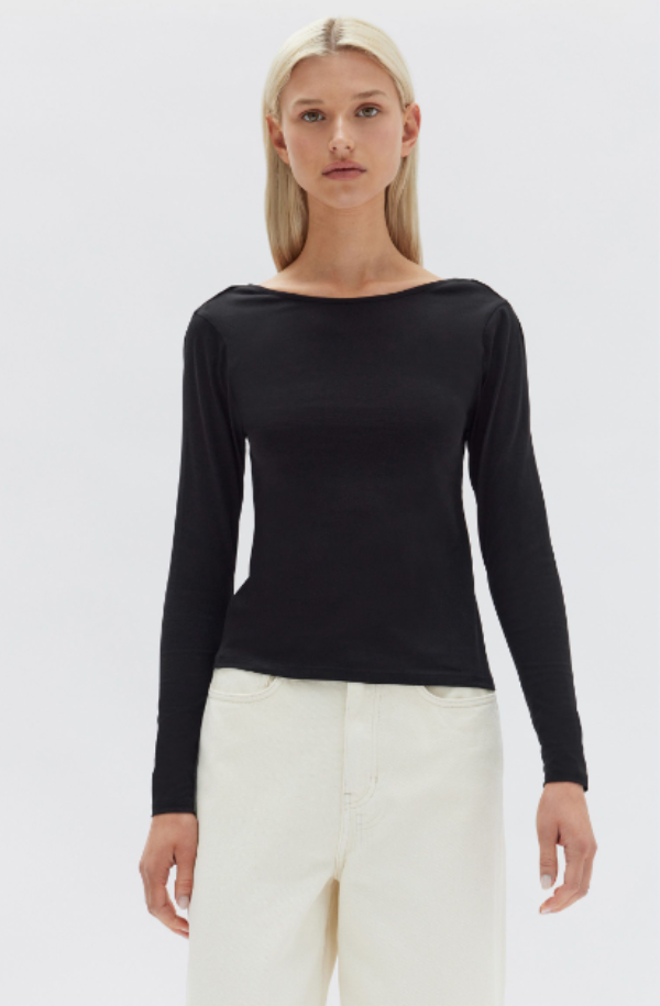 Assembly Label Jade Scoop Back Jersey Long Sleeve Top Black