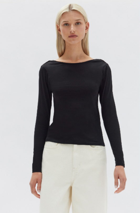 Assembly Label Jade Scoop Back Jersey Long Sleeve Top Black