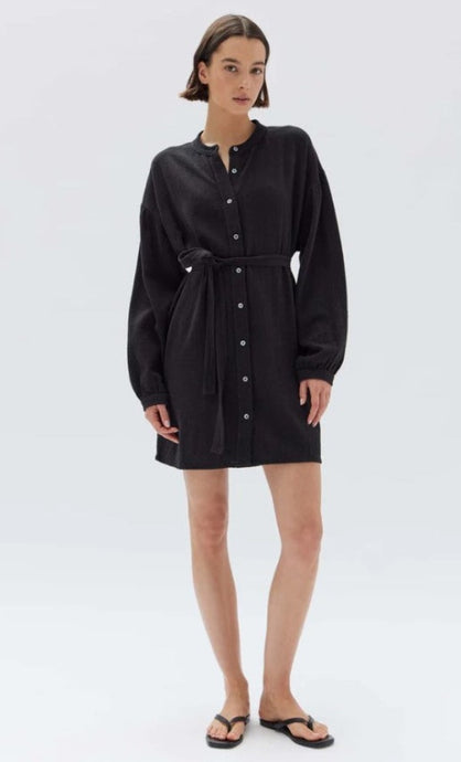 Assembly Label Luna Textured Cotton Mini Dress Black