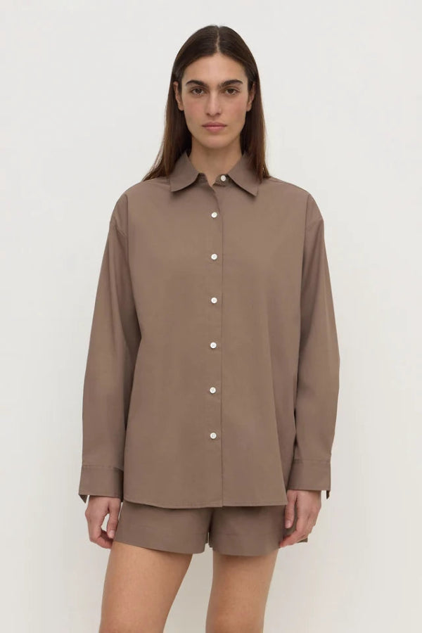 Micha Poplin LS Shirt Dark Sand