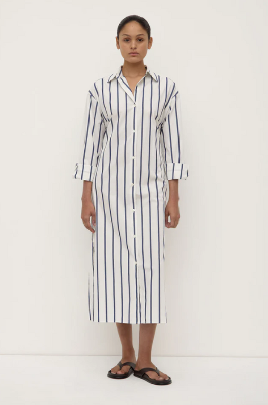 Nara Stripe Shirt Dress White/True Navy