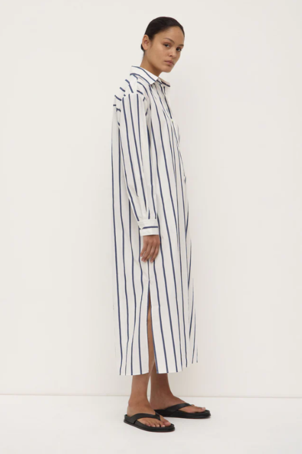 Nara Stripe Shirt Dress White/True Navy