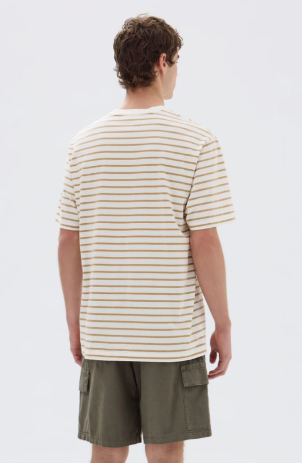 Port Stripe Short Sleeve Tee Antique White Tan