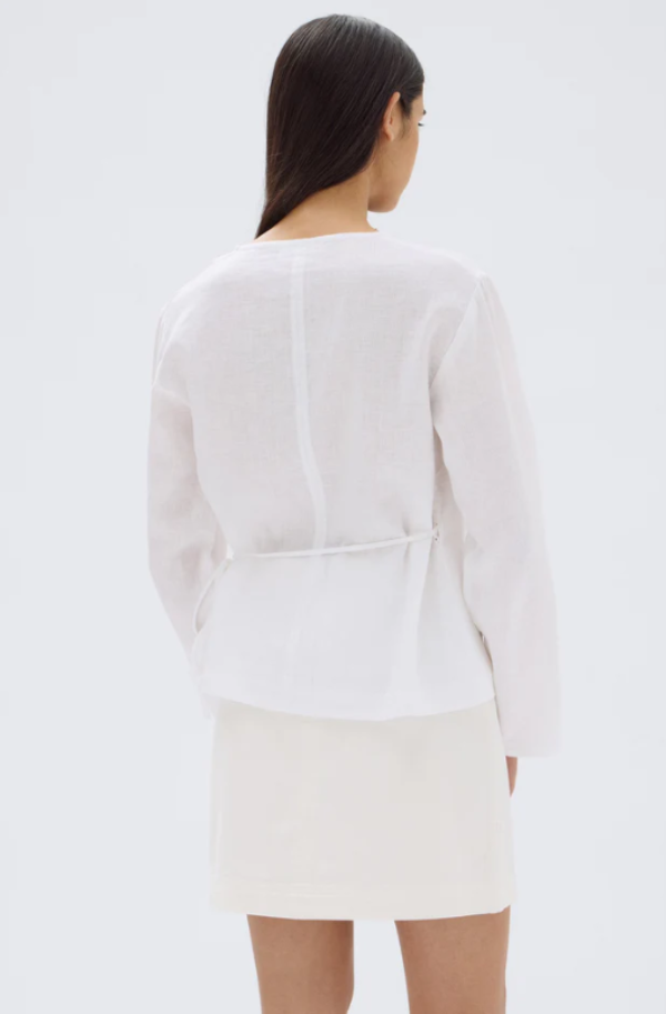 Renee Linen Wrap Long Sleeve Top White