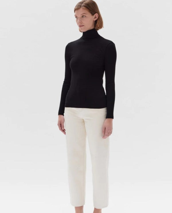 Assembly Label Rib Roll Neck Long Sleeve Tee Black