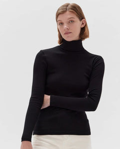 Assembly Label Rib Roll Neck Long Sleeve Tee Black