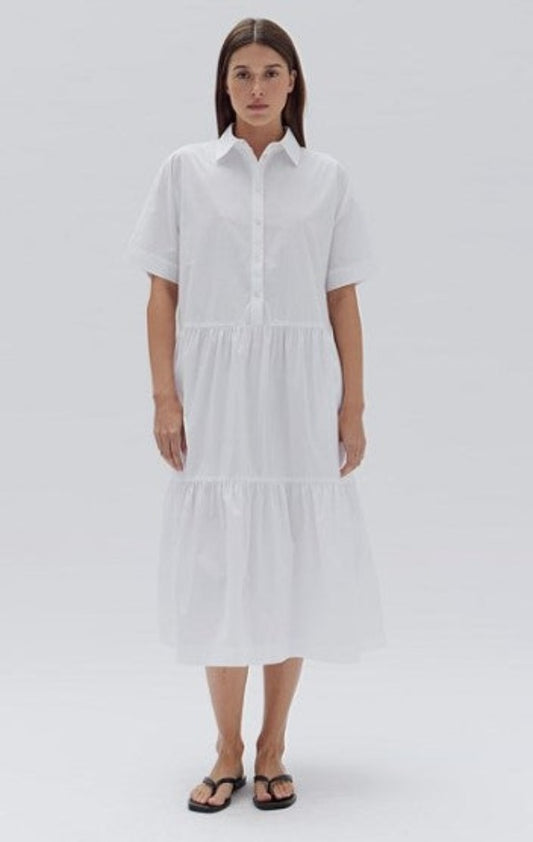 Assembly Label Tiered Poplin Shirt Dress White