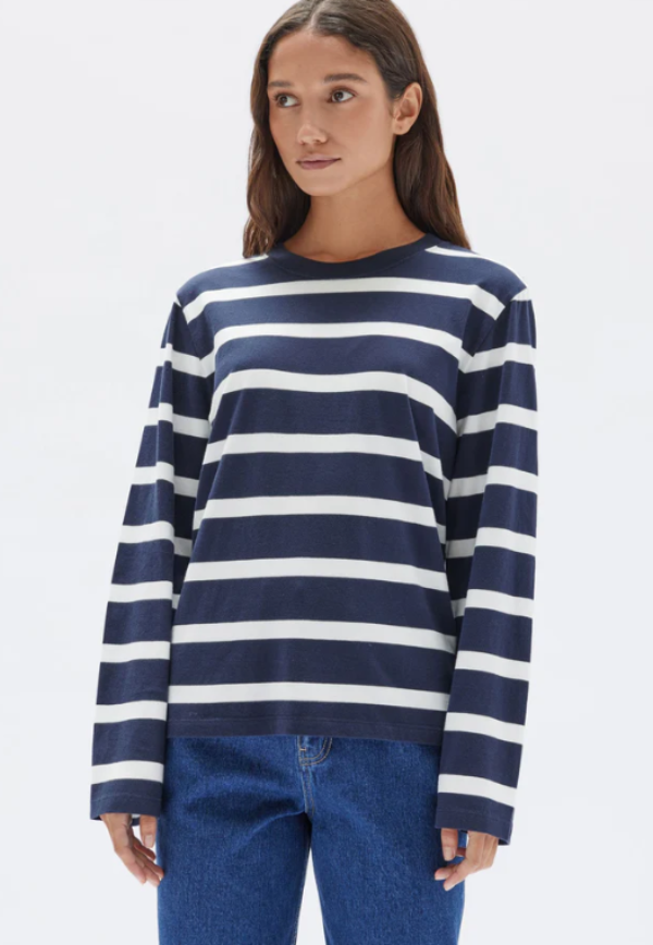 Assembly Label Tyler Stripe Long Tee True Navy Antique White