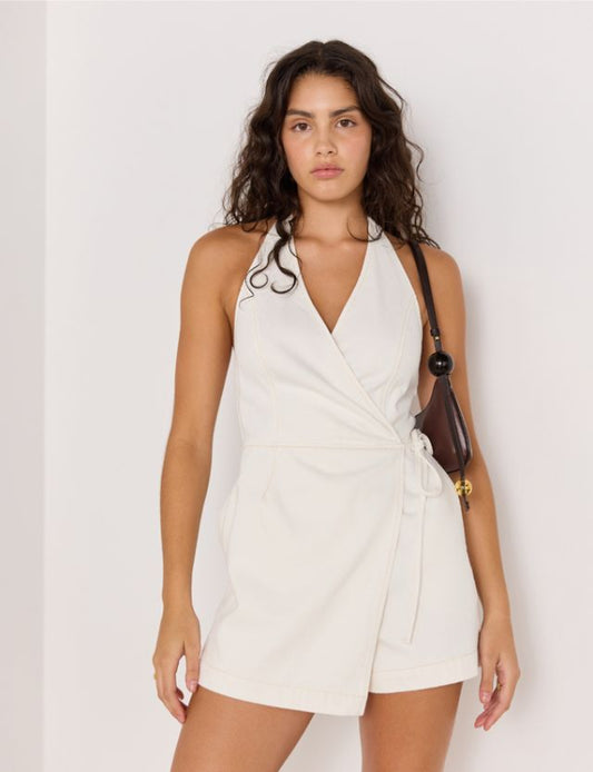 Atlas Denim Playsuit White