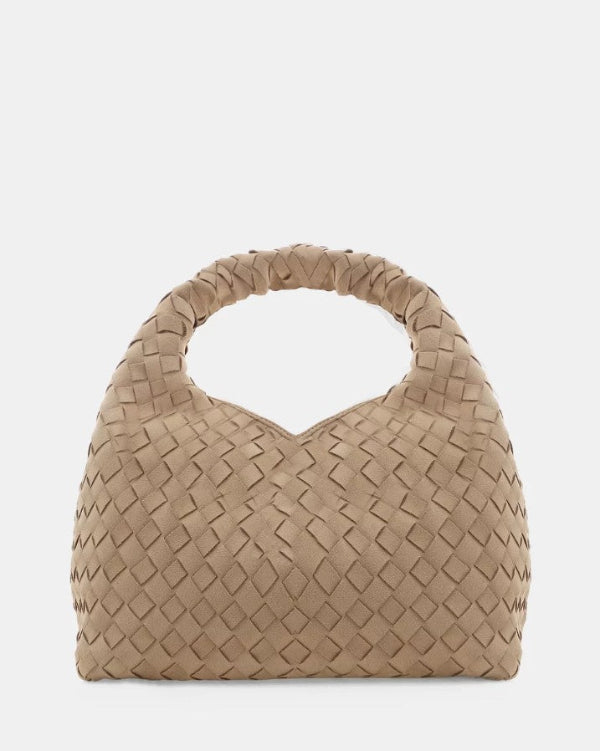 Solene Woven Handle Bag Biscuit Suede
