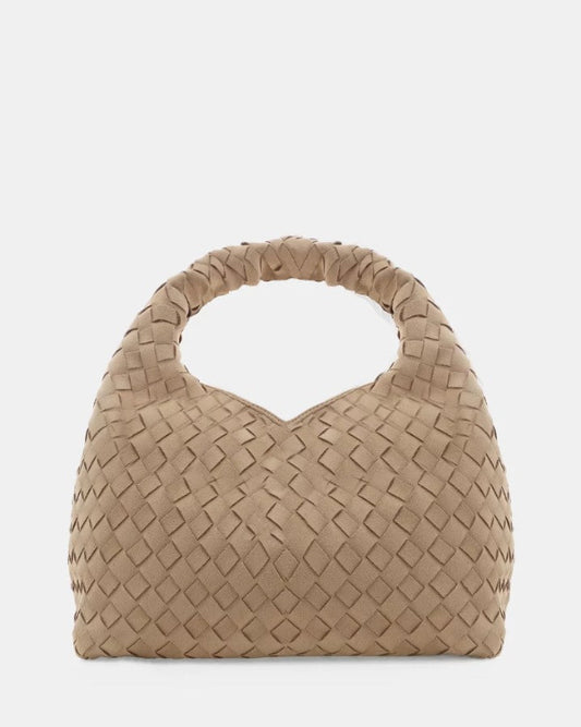Solene Woven Handle Bag Biscuit Suede