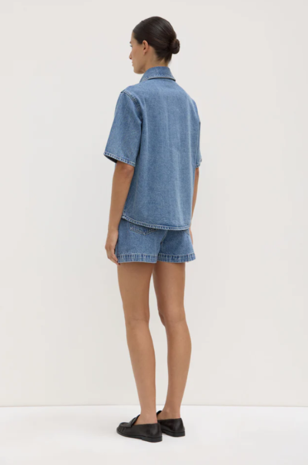 Boxy Denim Short Sleeve Shirt Dark Stone