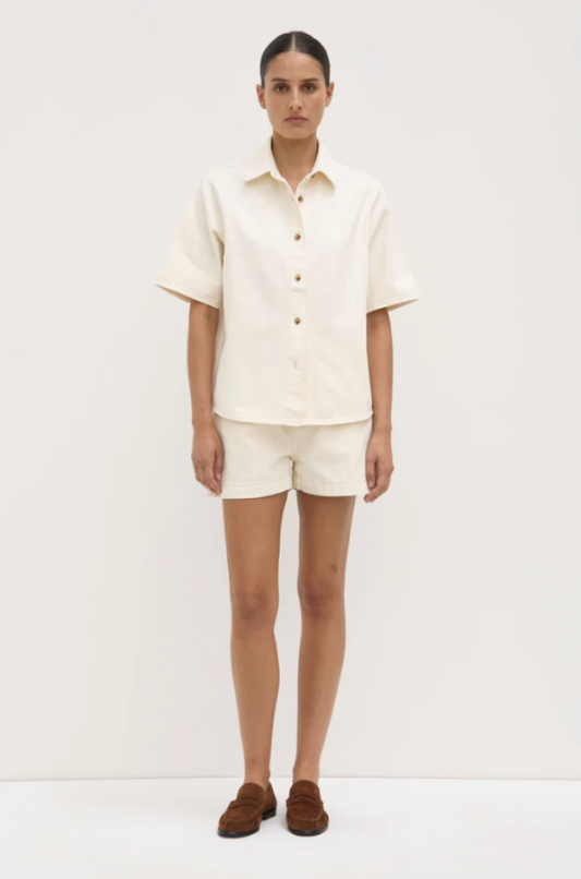 Boxy Denim Short Sleeve Shirt Ecru