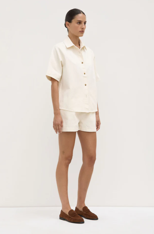 Boxy Denim Short Sleeve Shirt Ecru