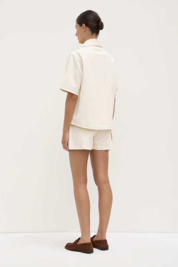 Boxy Denim Short Sleeve Shirt Ecru