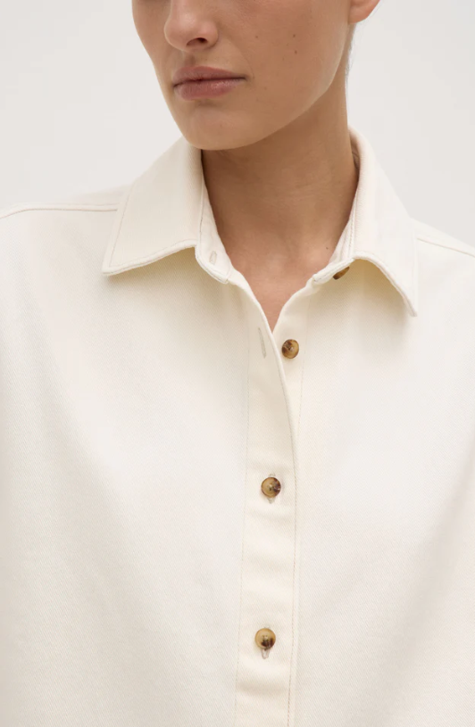 Boxy Denim Short Sleeve Shirt Ecru