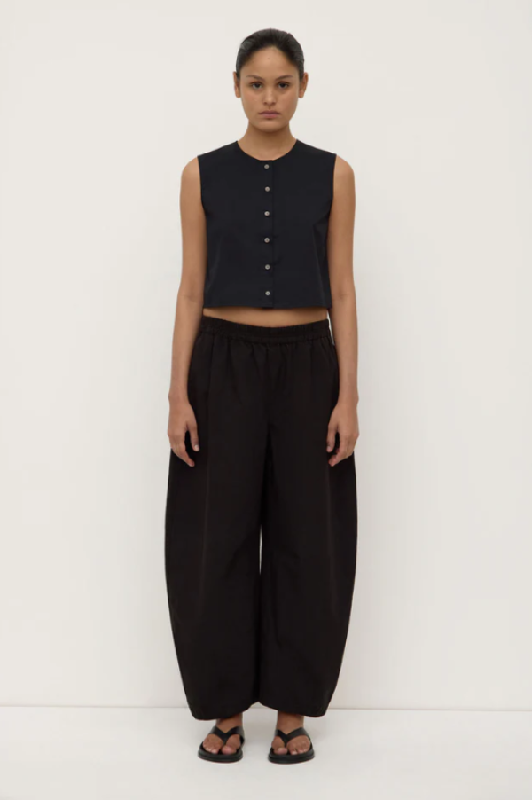 Cherri Button Front Top Black