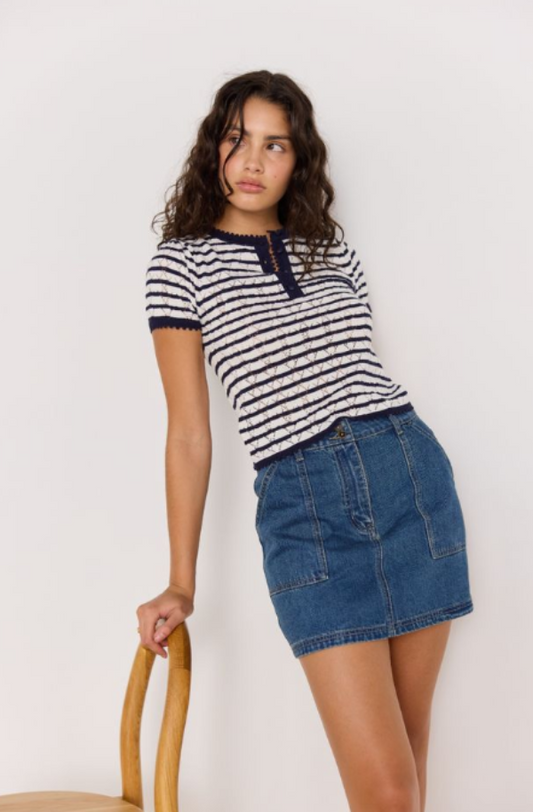 Chloe Stripe Knit Tee Navy/White