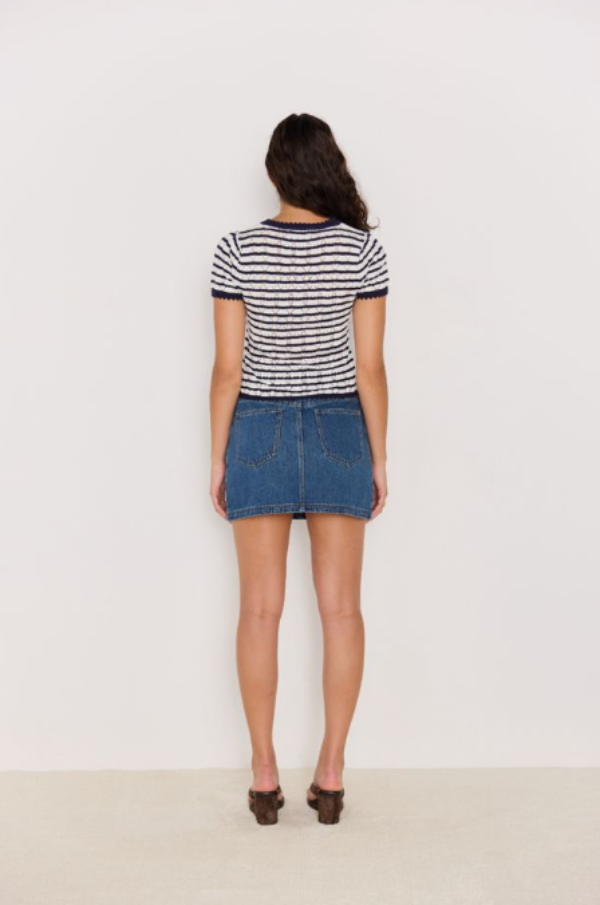 Chloe Stripe Knit Tee Navy/White