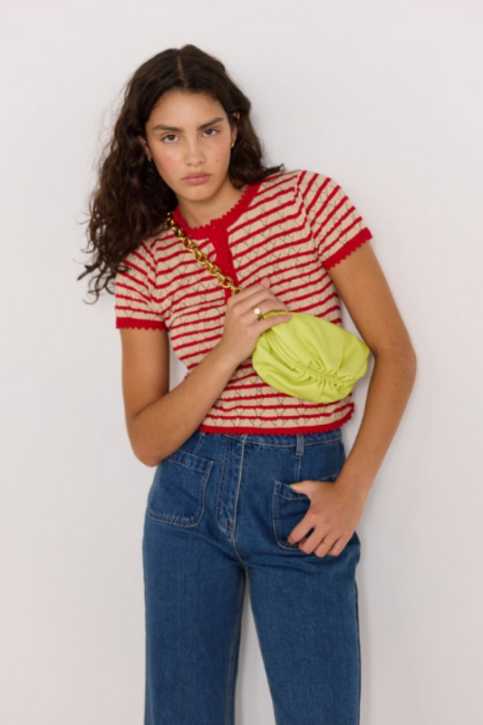 Chloe Stripe Knit Tee Red/Beige