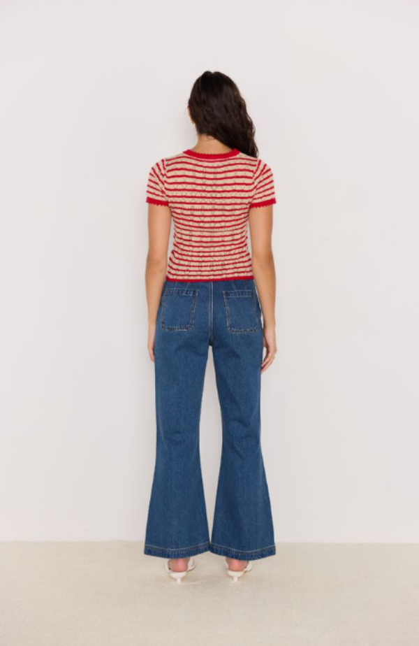 Chloe Stripe Knit Tee Red/Beige
