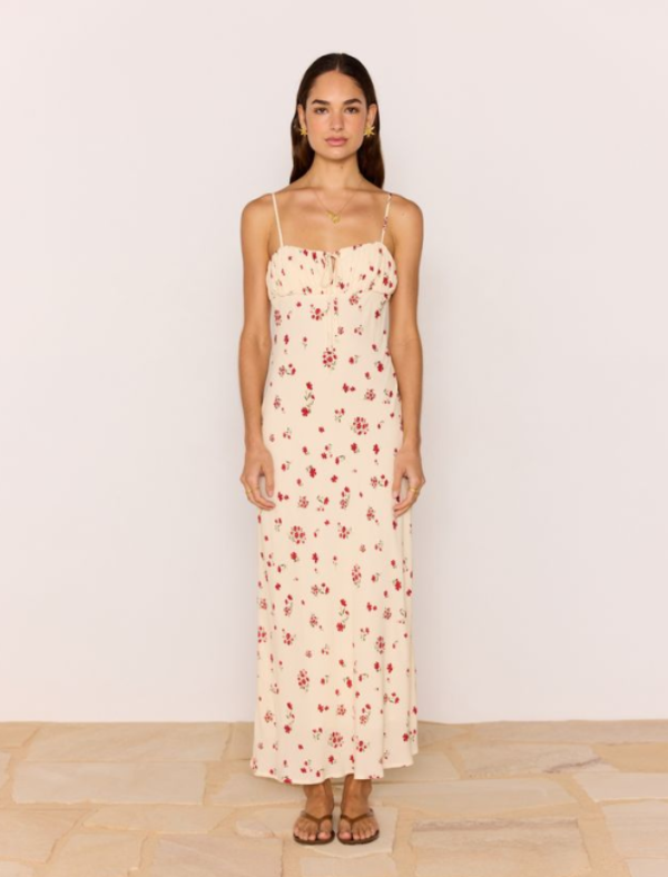 Clemence Bias Midi Dress Cream/Red Floral