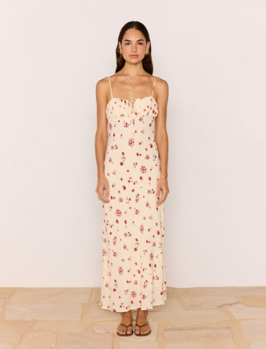 Clemence Bias Midi Dress Cream/Red Floral