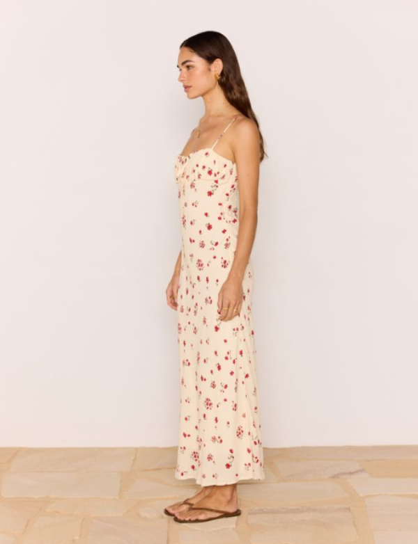 Clemence Bias Midi Dress Cream/Red Floral