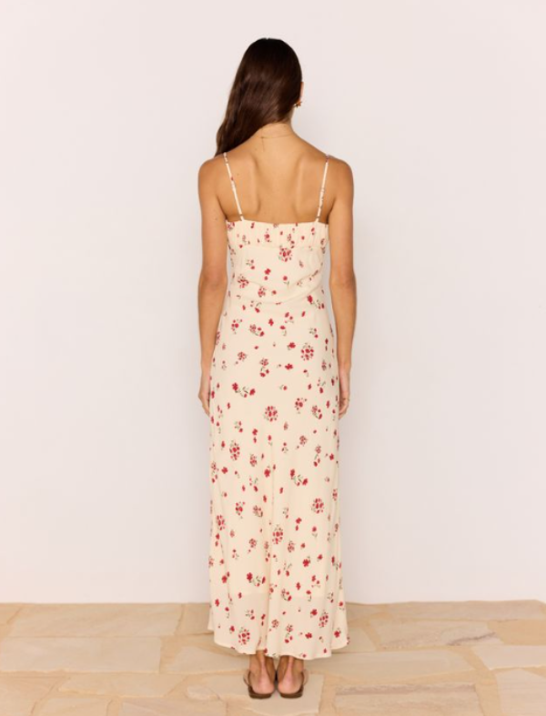 Clemence Bias Midi Dress Cream/Red Floral